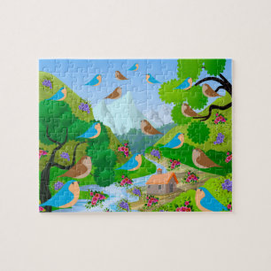 Natur Bäume Vögel Blumen Fluss Haus, Alter 6 Puzzle