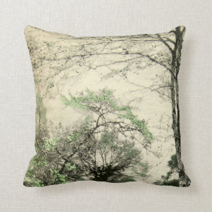 Natur Baumzweig Vintage Grün Creme Blätter Kissen