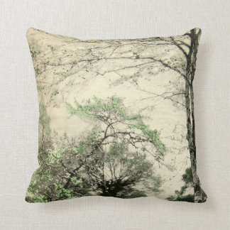 Natur Baumzweig Vintage Grün Creme Blätter Kissen