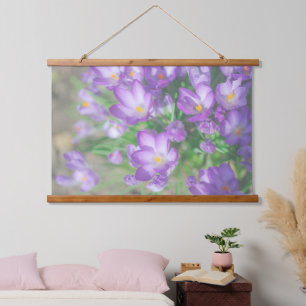 Natur Blassfarbene Lila Pastelle Crocus Blume Blüt Wandteppich Mit Holzrahmen