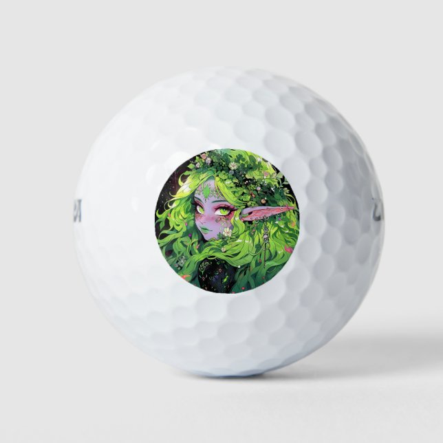 Natur Blumengrün Fantasy Anime Girl Golfball (Vorderseite)