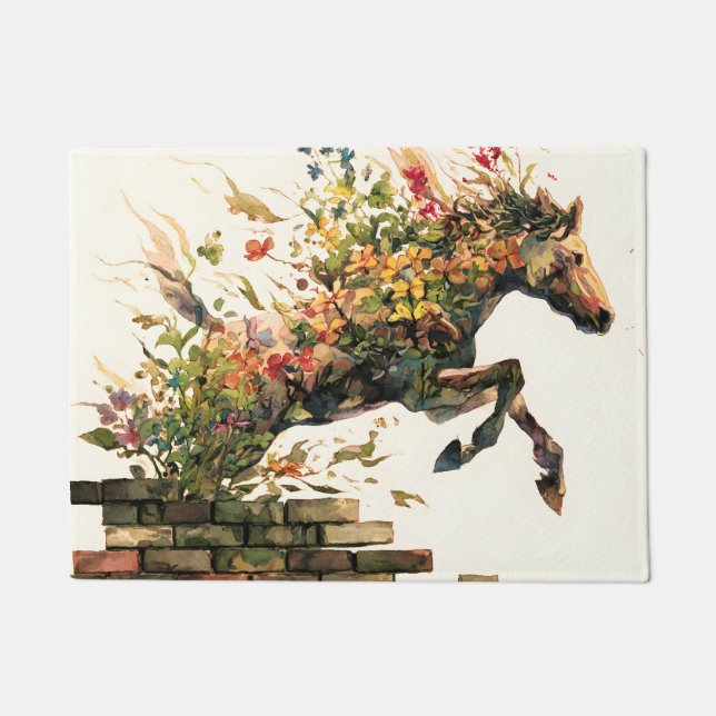 Natur Botanisches Blumenhorse Jumping Fußmatte (Vorderseite)
