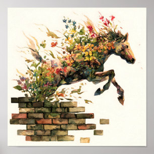 Natur Botanisches Blumenhorse Jumping Poster