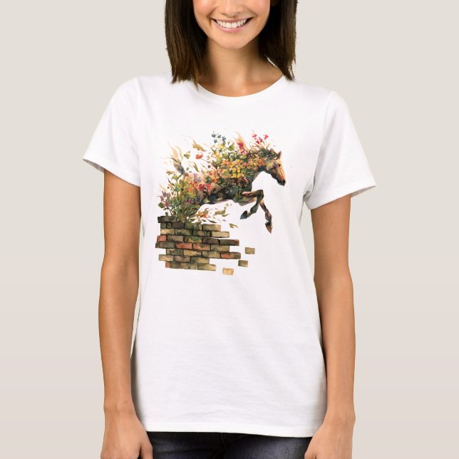 Natur Botanisches Blumenhorse Jumping T-Shirt (Vorderseite)