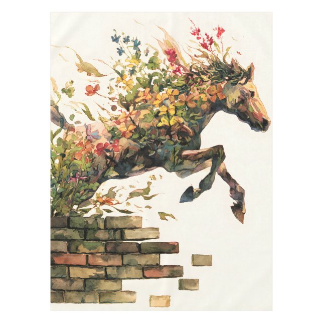 Natur Botanisches Blumenhorse Jumping Tischdecke (Vorderseite)