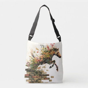 Natur Botanisches Blumenhorse Jumping Tragetaschen Mit Langen Trägern
