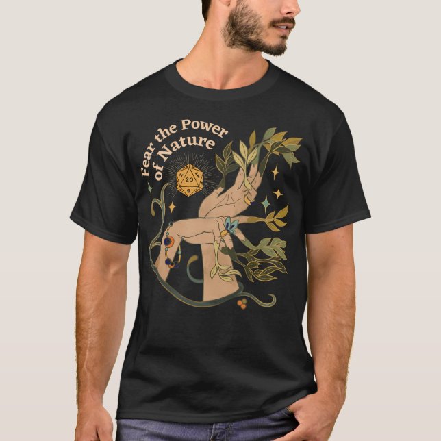 Natur Druid Dnd Dice botanische Hände und Sterne F T-Shirt (Vorderseite)
