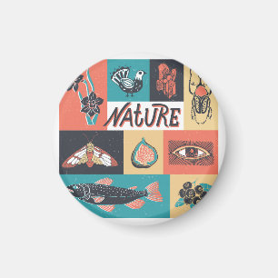 Natur-Elemente, Retro-Stil Icons. Magnet