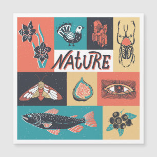 Natur-Elemente, Retro-Stil Icons. Magnetkarte