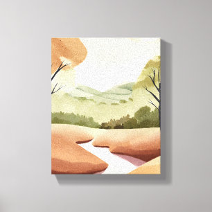 Natur Fluss Natürliche Aquarell-Landschaft Leinwanddruck