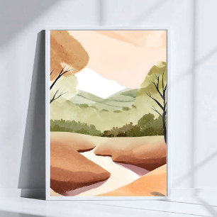 Natur Fluss Natürliche Wasserfarbenlandschaft Poster