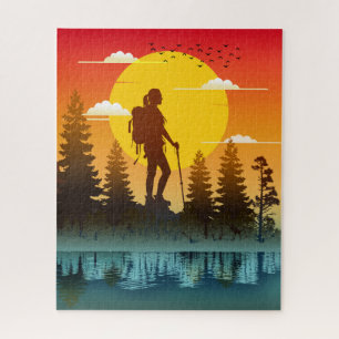 Natur Frauen Wandern Sonnenuntergang Puzzle