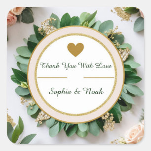 🌿 Natur Grün Hochzeit Danke Favor 🌿 Quadratischer Aufkleber