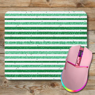 Natur Grün Weiß Horizontale Glitter Streifen Mousepad
