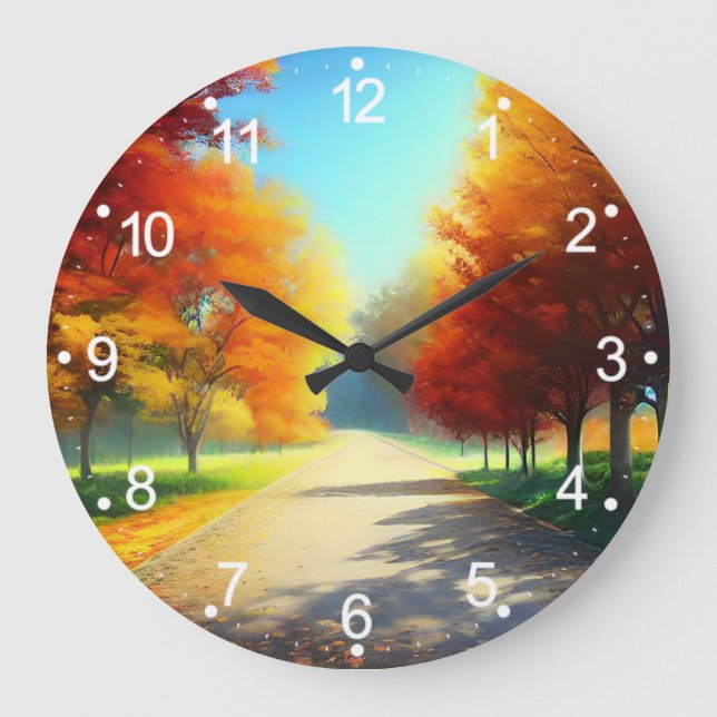 Natur-Herbstbäume im Wald Große Wanduhr (Vorderseite)