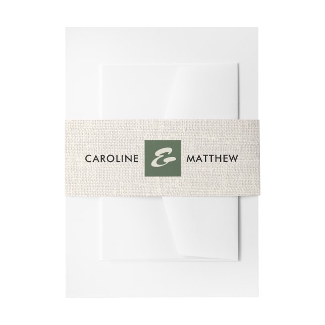 Natur | Hochzeitsfeier mit grüner Burlap Texture Einladungsbanderole (Vorderseite Beispiel)