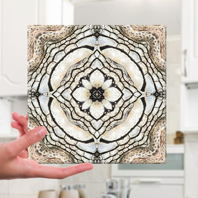 Natur Inspiriert Geometrische Abstrakte Keramik Fliese (Abstract Roman inspired Italian geometric tile in ivory and earth tones - Mediterranean)