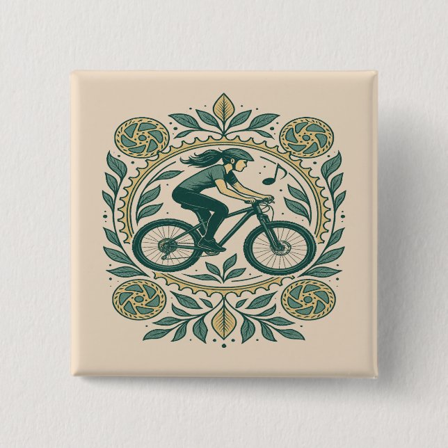 Natur Inspiriert Radlerin - Boho Biking Button (Vorderseite)