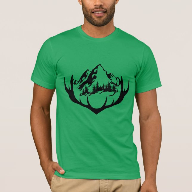 Natur-Inspiriertes Gebirge- und Waldantlerdesign T-Shirt (Vorderseite)