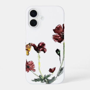 Natur Kunst Schmetterling Mohnblumen iPhone 16 Hülle