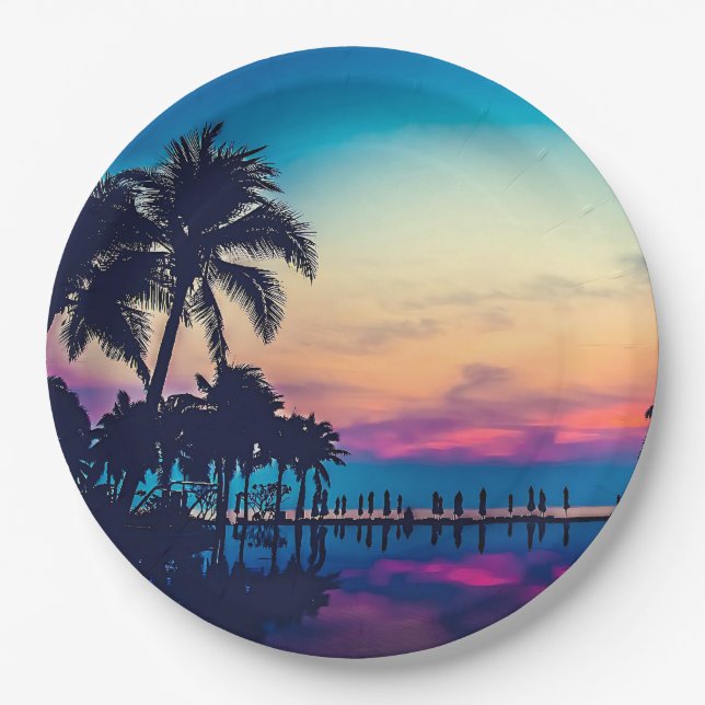 Natur Landschaft Pool Palmen-25925 Pappteller (Vorderseite)