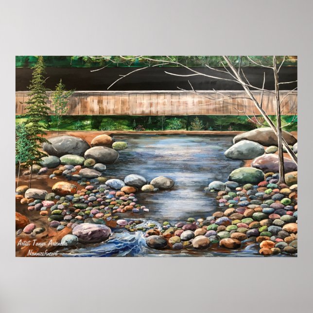 Natur Landschaftswald Grün mit Brook Poster (Vorne)