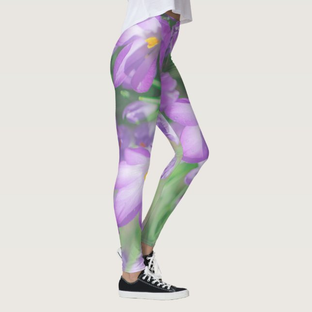 Natur Lila Crocus Blume Leggings (Rechts)
