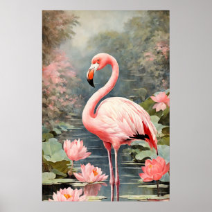 Natur Lotos Teich Rosa Flamingo Vintage Poster