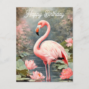 Natur Lotus Pond Pink Flamingo Vintag Postkarte