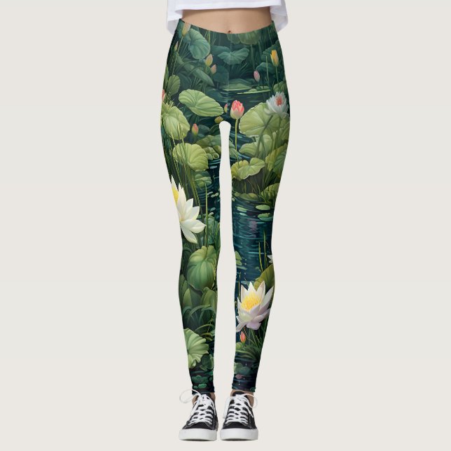 Natur Lotus Water Lily Pond Landschaft Leggings (Vorderseite)