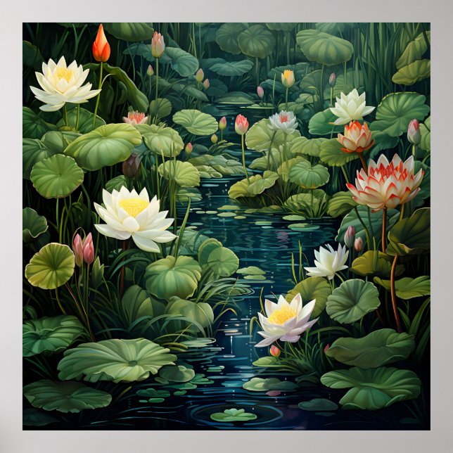 Natur Lotus Water Lily Pond Landschaft Poster (Vorne)