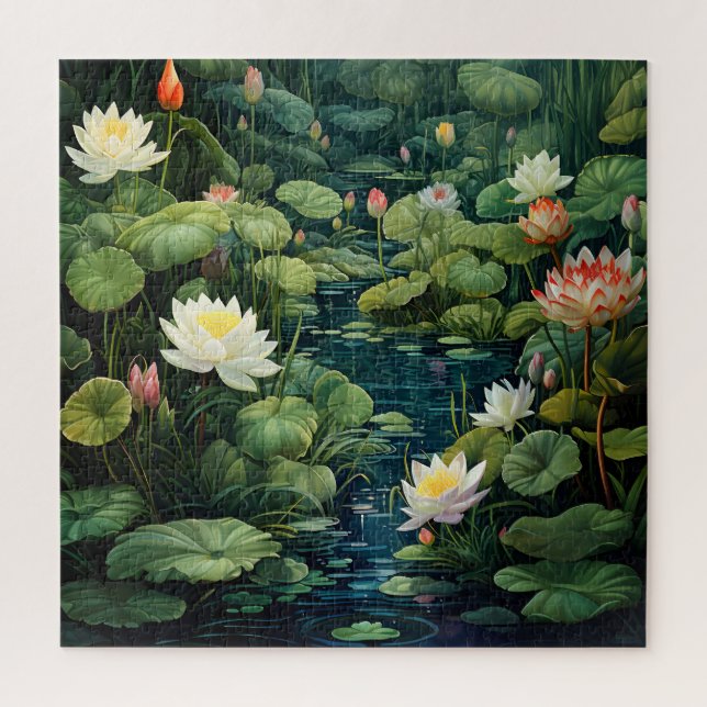 Natur Lotus Water Lily Pond Landschaft Puzzle (Vertikal)