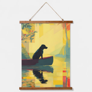 Natur-Minimalist Black Labrador Kanu Wandteppich Mit Holzrahmen