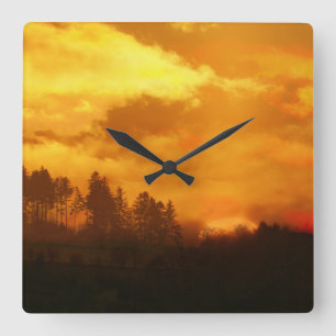 NATUR MORGEN SONNENAUFGANG QUADRATISCHE WANDUHR