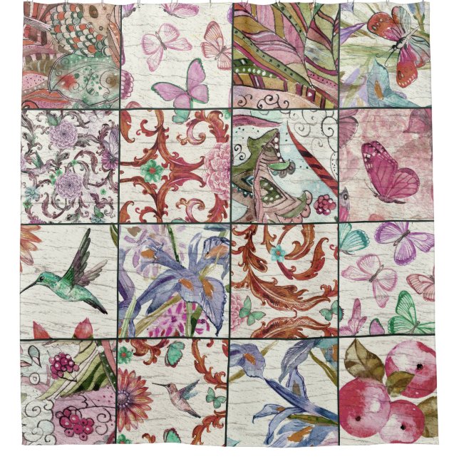 Natur-Patchwork: Chic nahtloser Hintergrund Duschvorhang (Vorderseite)