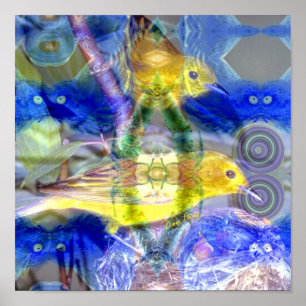 Natur-Reflexionen I - Gold u. blaue Vögel Poster
