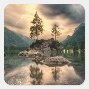 Natur-Reisen - Wasser-Gebirgslandschaft Quadratischer Aufkleber