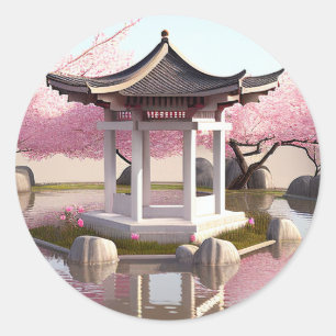 Natur Schöne Landschaft Sakura Kirchen Blossom Gar Runder Aufkleber