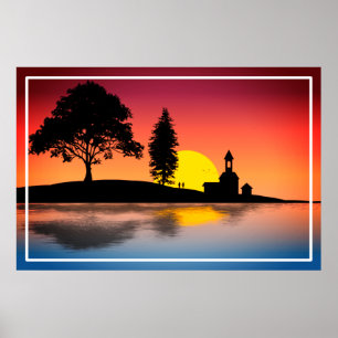 Natur See Bäume Paar Silhouette Kunstwerk-57178 Poster