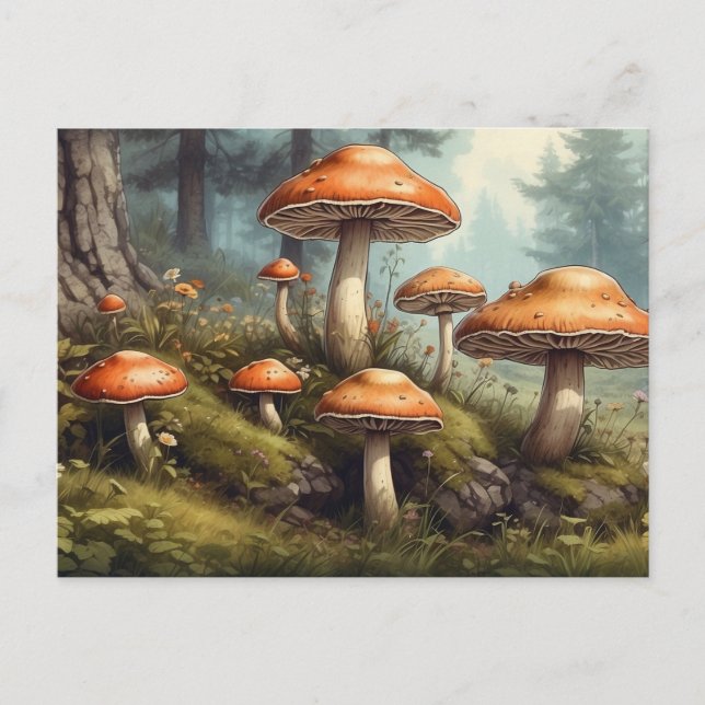 Natur, Sommer-Walddarstellung mit Toadstool Postkarte (Vorderseite)