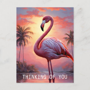 Natur Sonnenuntergang Rosa Flamingo Vintage Postkarte