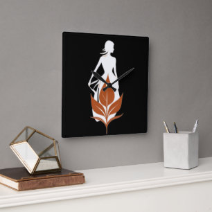 Natur und Frau Silhouette Elegante feminine Kunst Quadratische Wanduhr