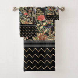 Natur Vögel rot, schwarz, grau Badhandtuch Set