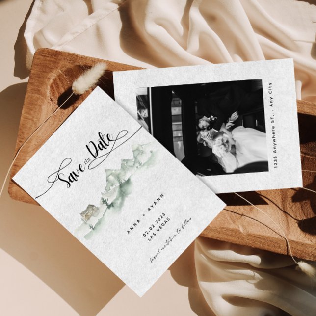 Natur Wasserfarbe Graue Berge Save the Date Einladung (Von Creator hochgeladen)