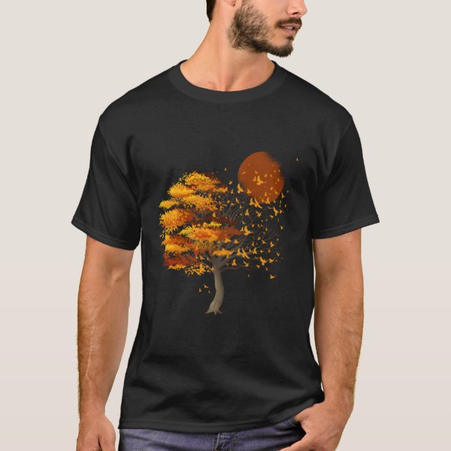 Natur wild lebende Tiere Vollmond Baumschlote Vöge T-Shirt (Vorderseite)