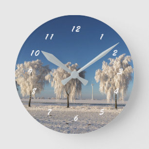 Natur Winterschnee bedeckte Bäume Runde Wanduhr