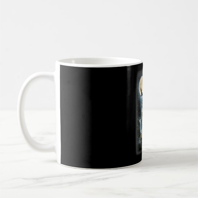 Natur Wolf Wald Bäume Wölfe Wildtier Mond Kaffeetasse (Links)