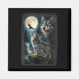 Natur Wolf Wald Bäume Wölfe Wildtier Mond Magnet