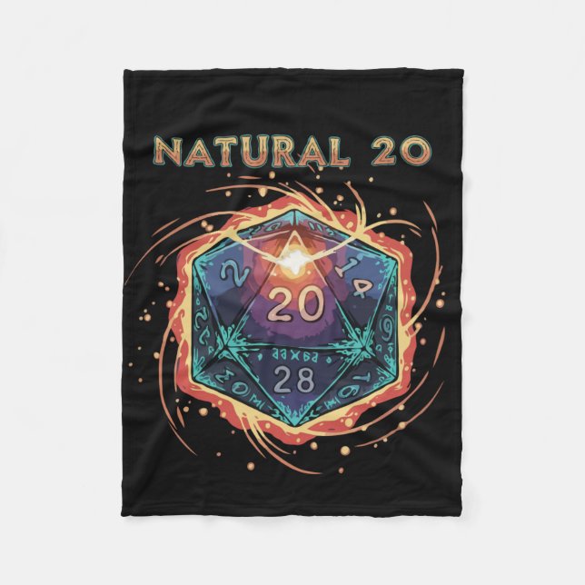 Natural 20 Flaming D20 Dice | Epic D&D Critical   Fleecedecke (Vorderseite)