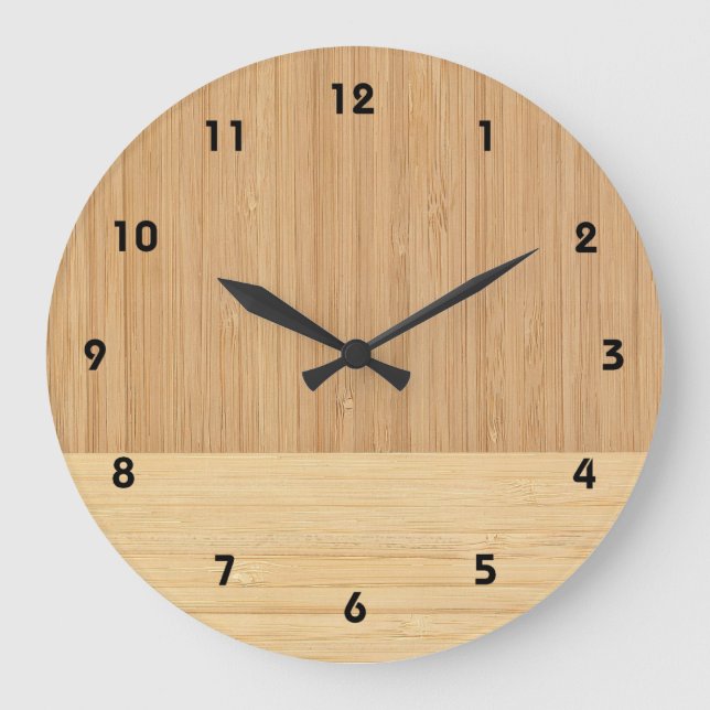 Natural Bamboo Border Wood Grain Look Große Wanduhr (Vorderseite)